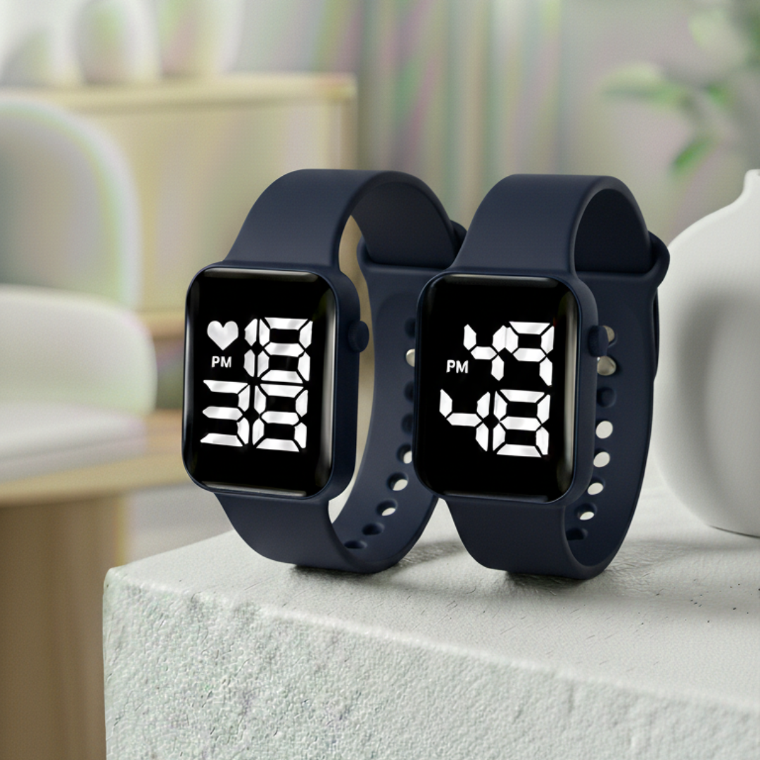 Relógio Digital LED Unissex Kit com 2: Resistente à Água e Choques