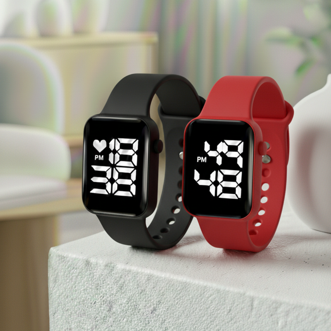 Relógio Digital LED Unissex Kit com 2: Resistente à Água e Choques
