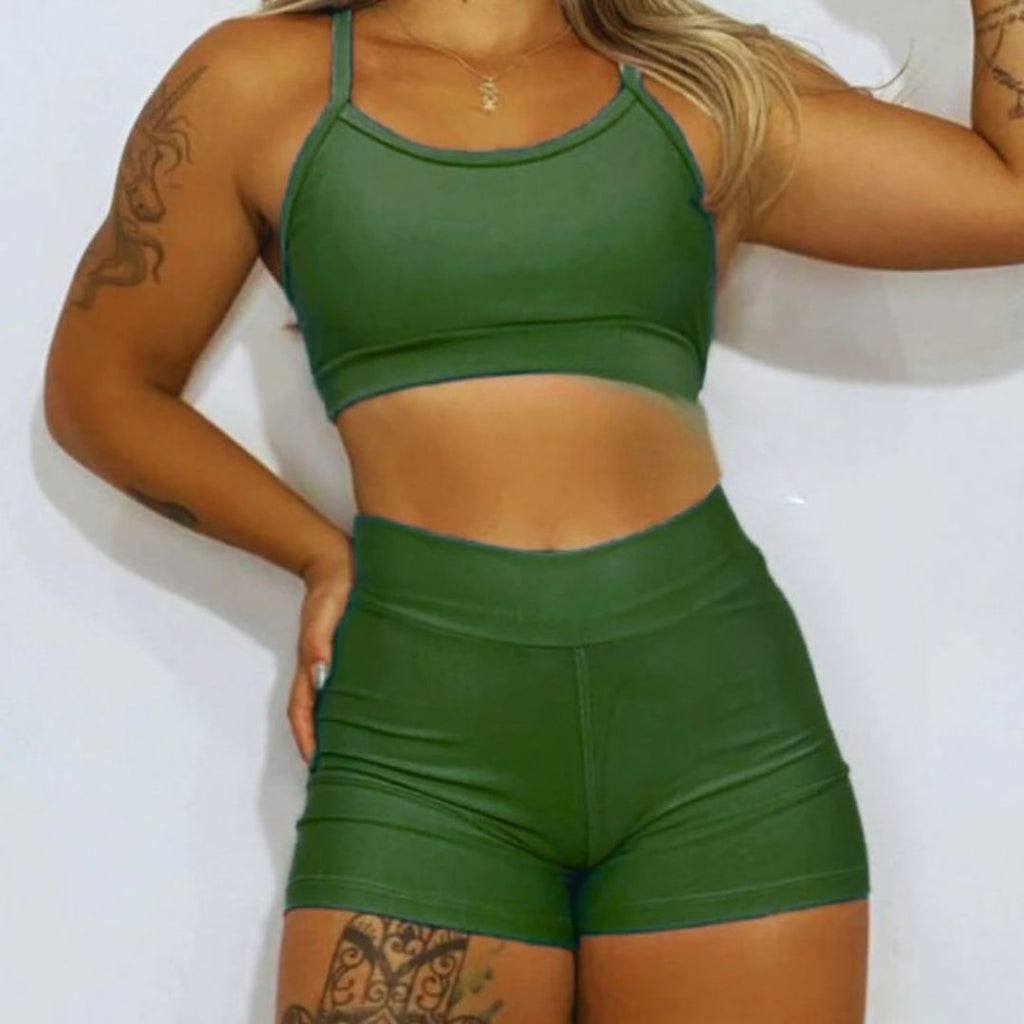 Kit Academia Short + Top: Cintura Alta - Não Fica Transparente