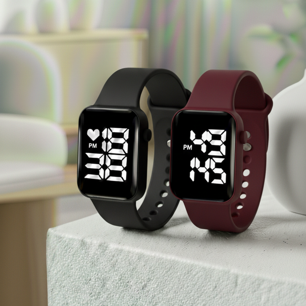 Relógio Digital LED Unissex Kit com 2: Resistente à Água e Choques