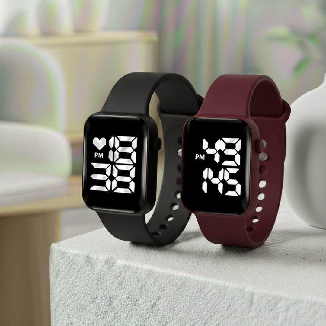 Relógio Digital LED Unissex Kit com 2: Resistente à Água e Choques
