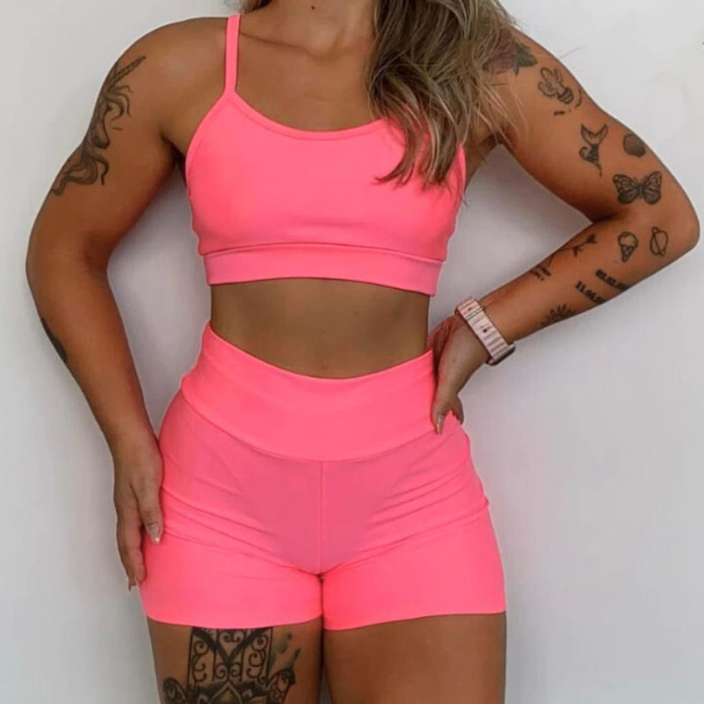 Kit Academia Short + Top: Cintura Alta - Não Fica Transparente