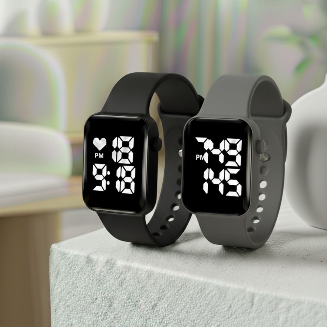 Relógio Digital LED Unissex Kit com 2: Resistente à Água e Choques