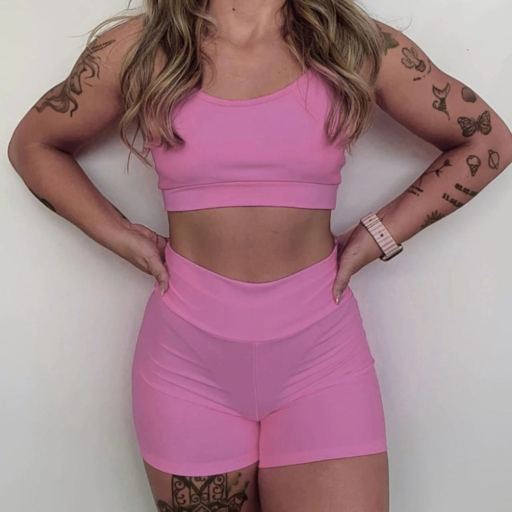 Kit Academia Short + Top: Cintura Alta - Não Fica Transparente