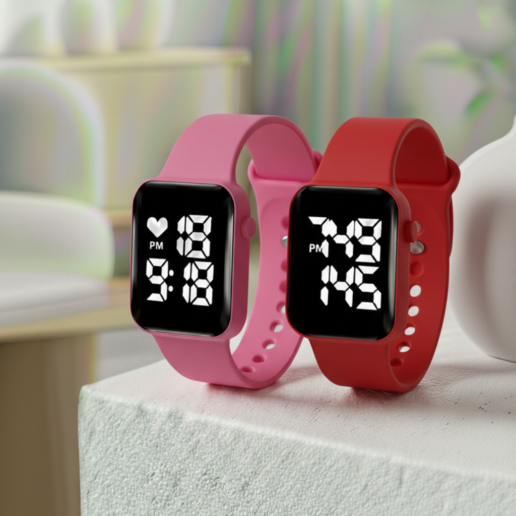 Relógio Digital LED Unissex Kit com 2: Resistente à Água e Choques