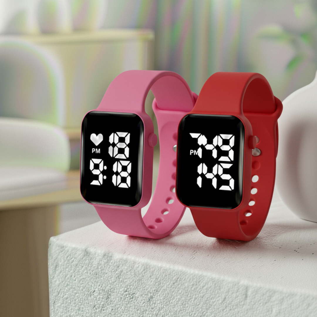 Relógio Digital LED Unissex Kit com 2: Resistente à Água e Choques
