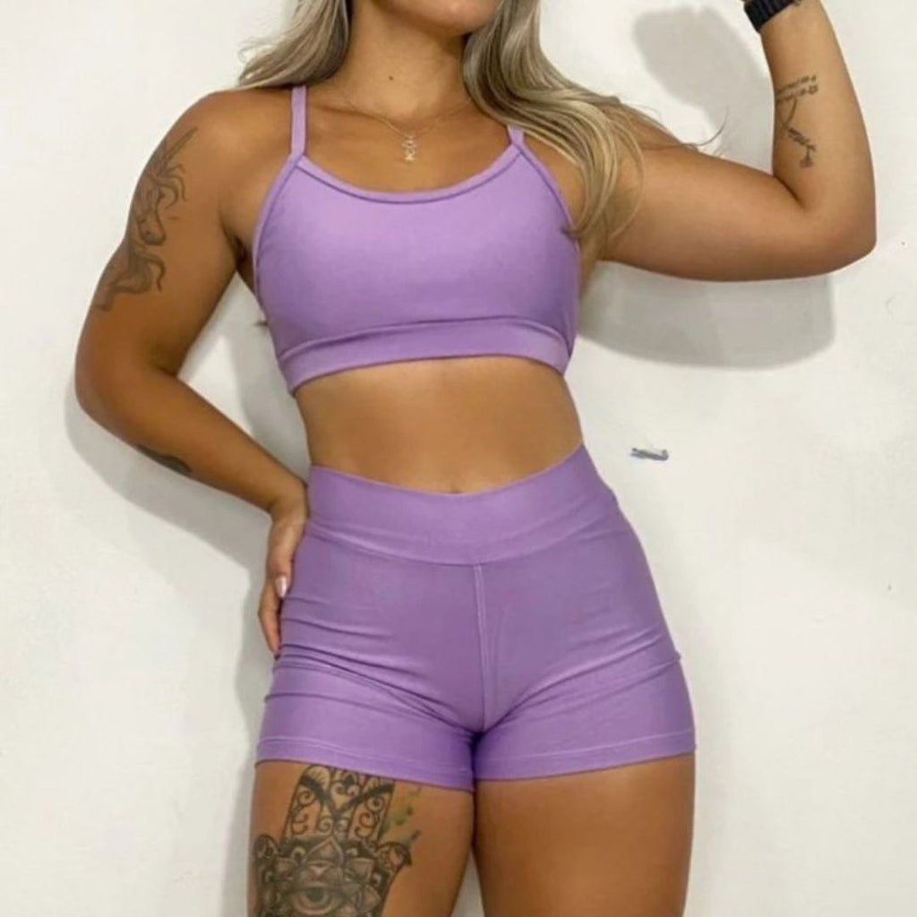 Kit Academia Short + Top: Cintura Alta - Não Fica Transparente