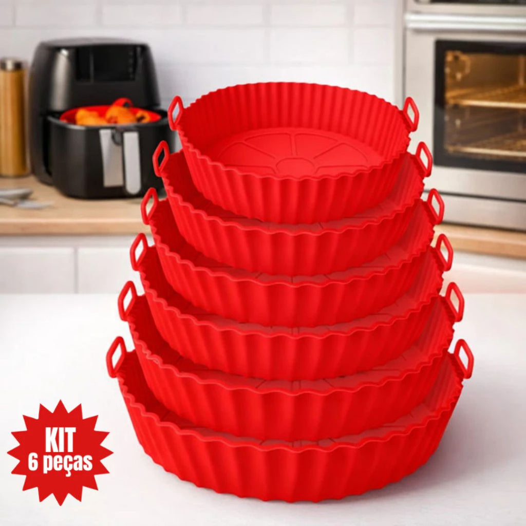 Kit 6 Cestos de Silicone para Air Fryer: Reutilizável Universal com Alça