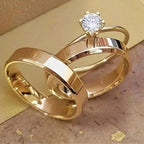 Par Alianças 4mm + Anel Solitário: Moeda Antiga Cor Ouro 18k Legítima