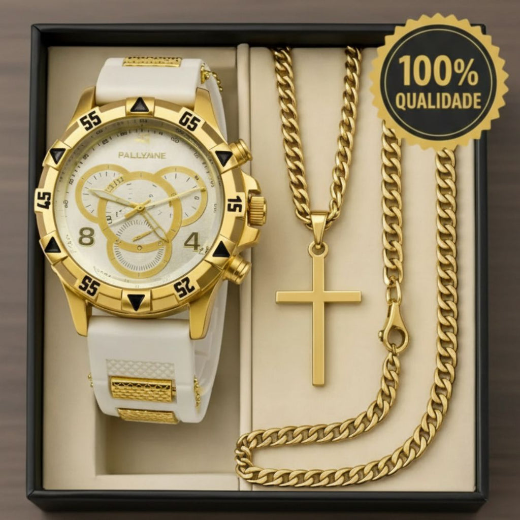 Relógio Masculino Premium + Conjunto de Joias: Estilo e Elegância