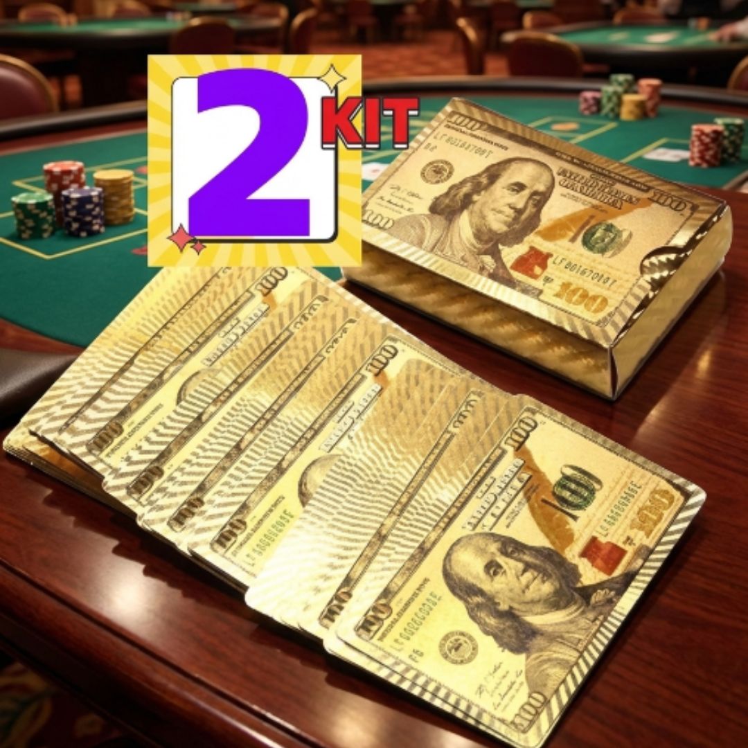 Kit 2 Baralhos Dourados 24k: Luxo à Prova D'água e Lavável