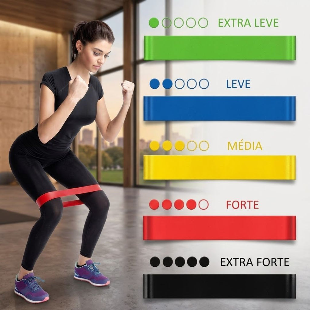 Kit 5 Mini Band Elástico Treino + Elástico Extensor Tensão: Academia em Casa