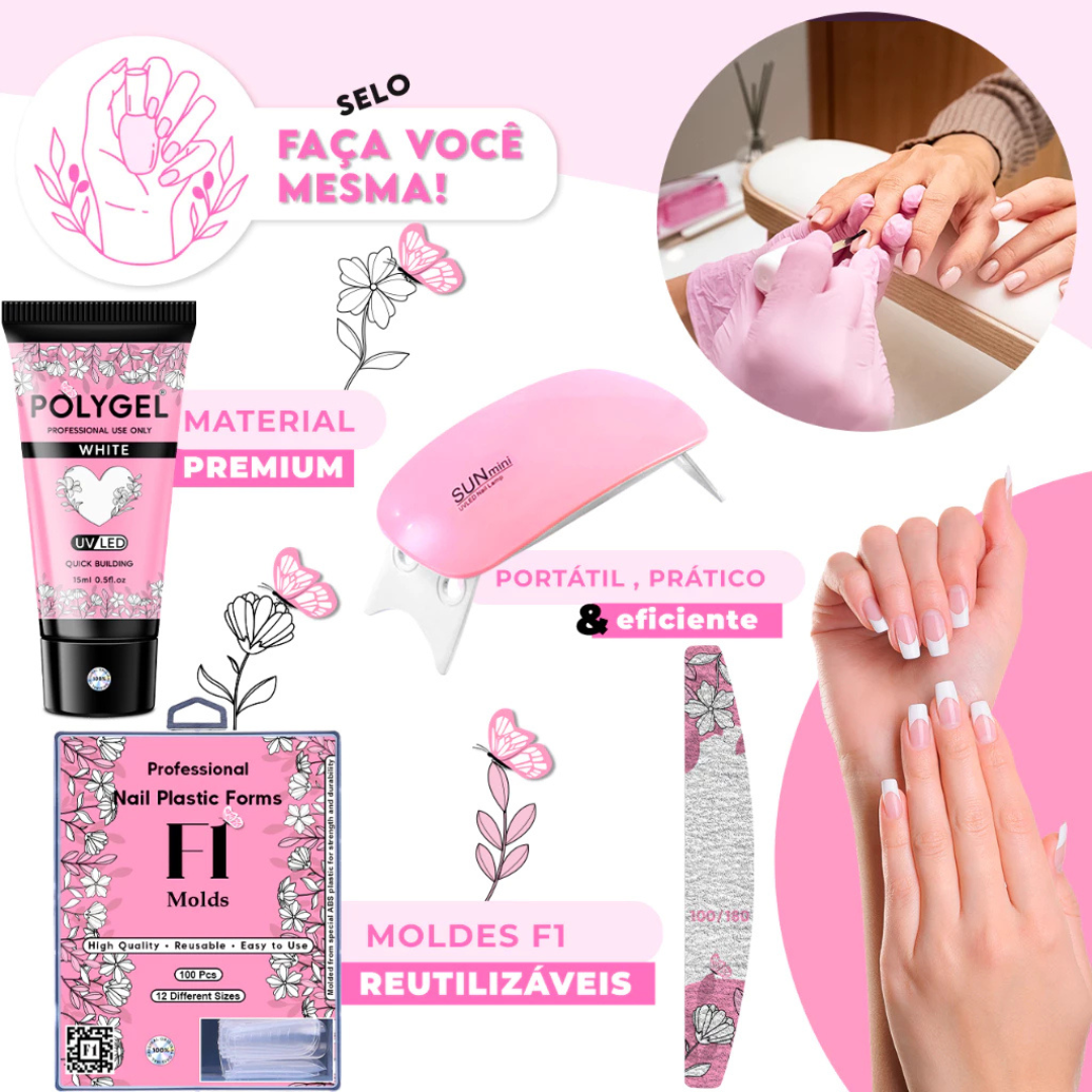Kit Unha Poligel Iniciante: Completo com Lixa, Cabine e Moldes F1