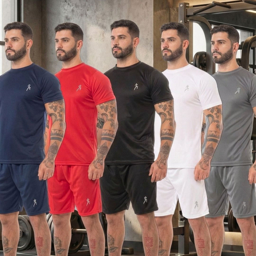 Kit 5 Camisetas + 5 Bermudas Masculinas: Combo Academia Premium