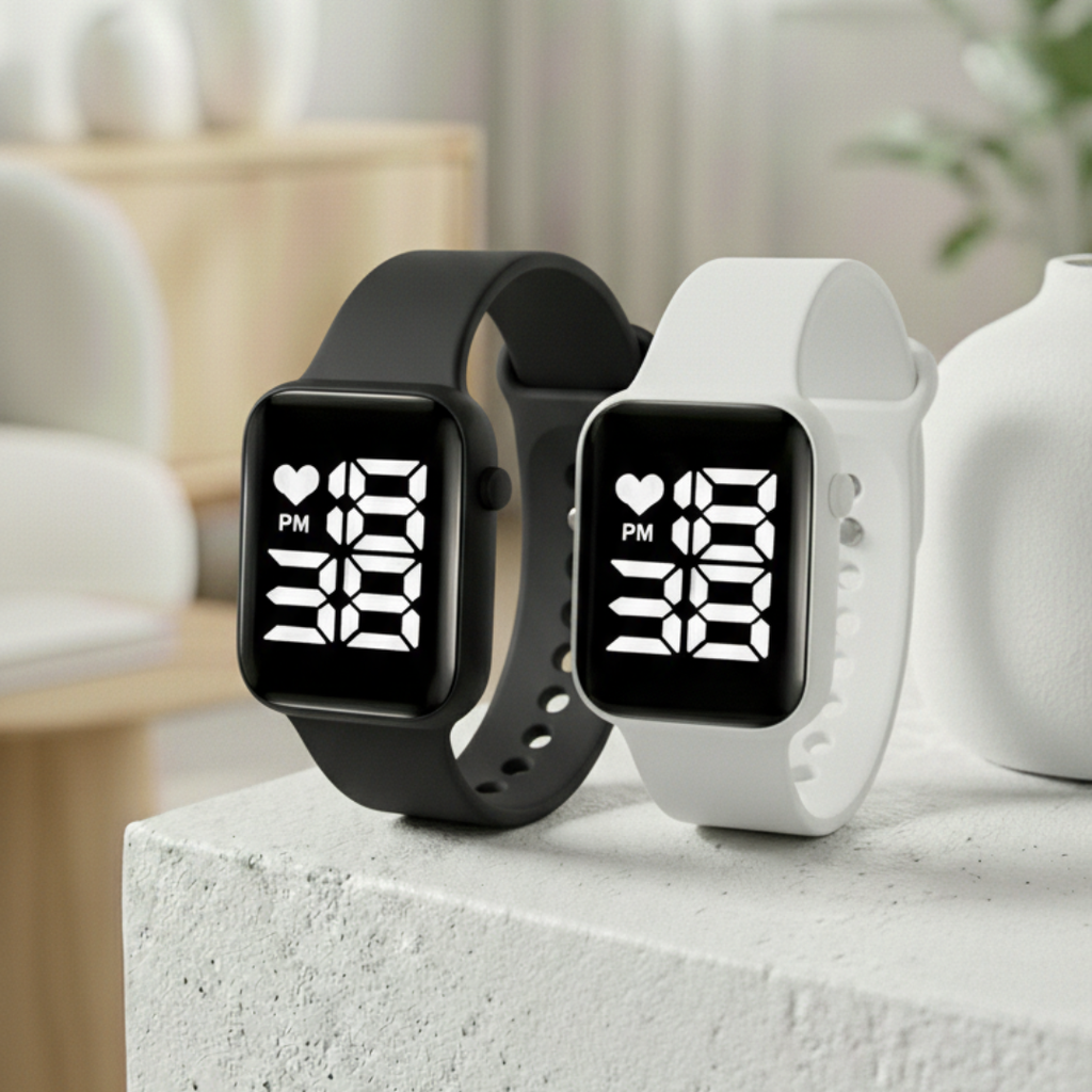 Relógio Digital LED Unissex Kit com 2: Resistente à Água e Choques