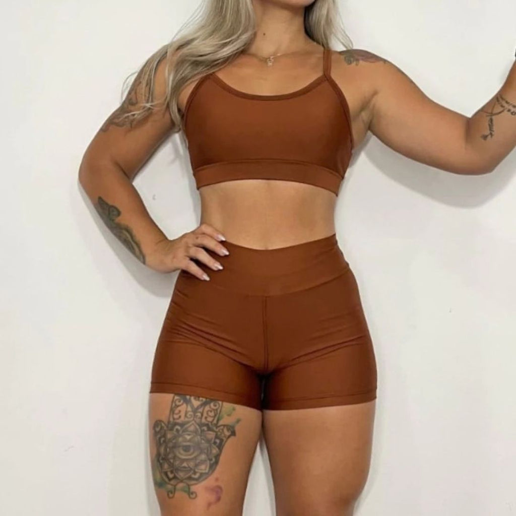 Kit Academia Short + Top: Cintura Alta - Não Fica Transparente