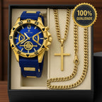 Relógio Masculino Premium + Conjunto de Joias: Estilo e Elegância