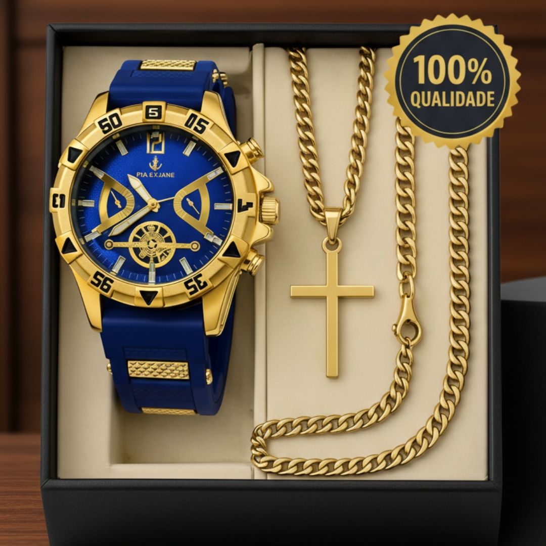 Relógio Masculino Premium + Conjunto de Joias: Estilo e Elegância
