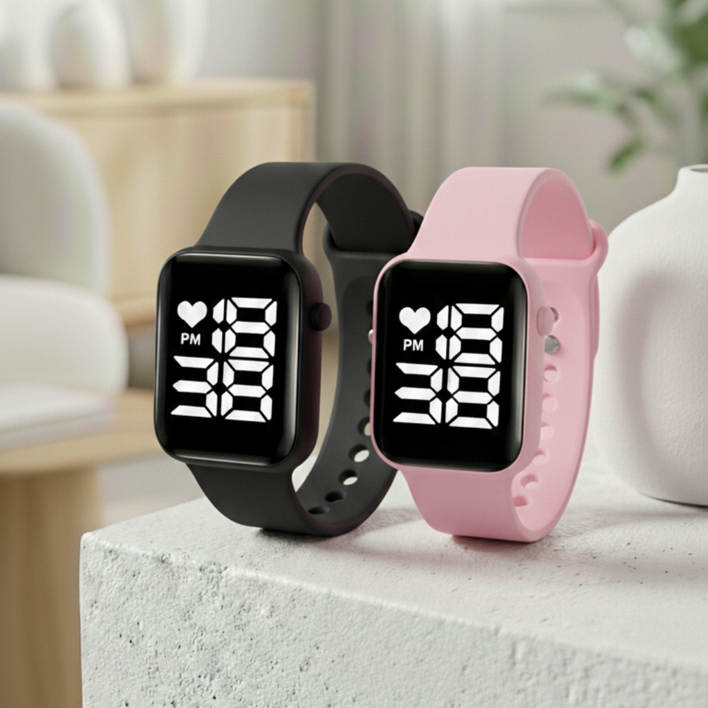 Relógio Digital LED Unissex Kit com 2: Resistente à Água e Choques