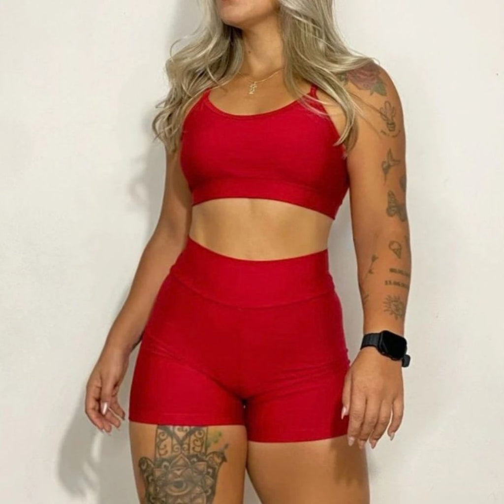 Kit Academia Short + Top: Cintura Alta - Não Fica Transparente