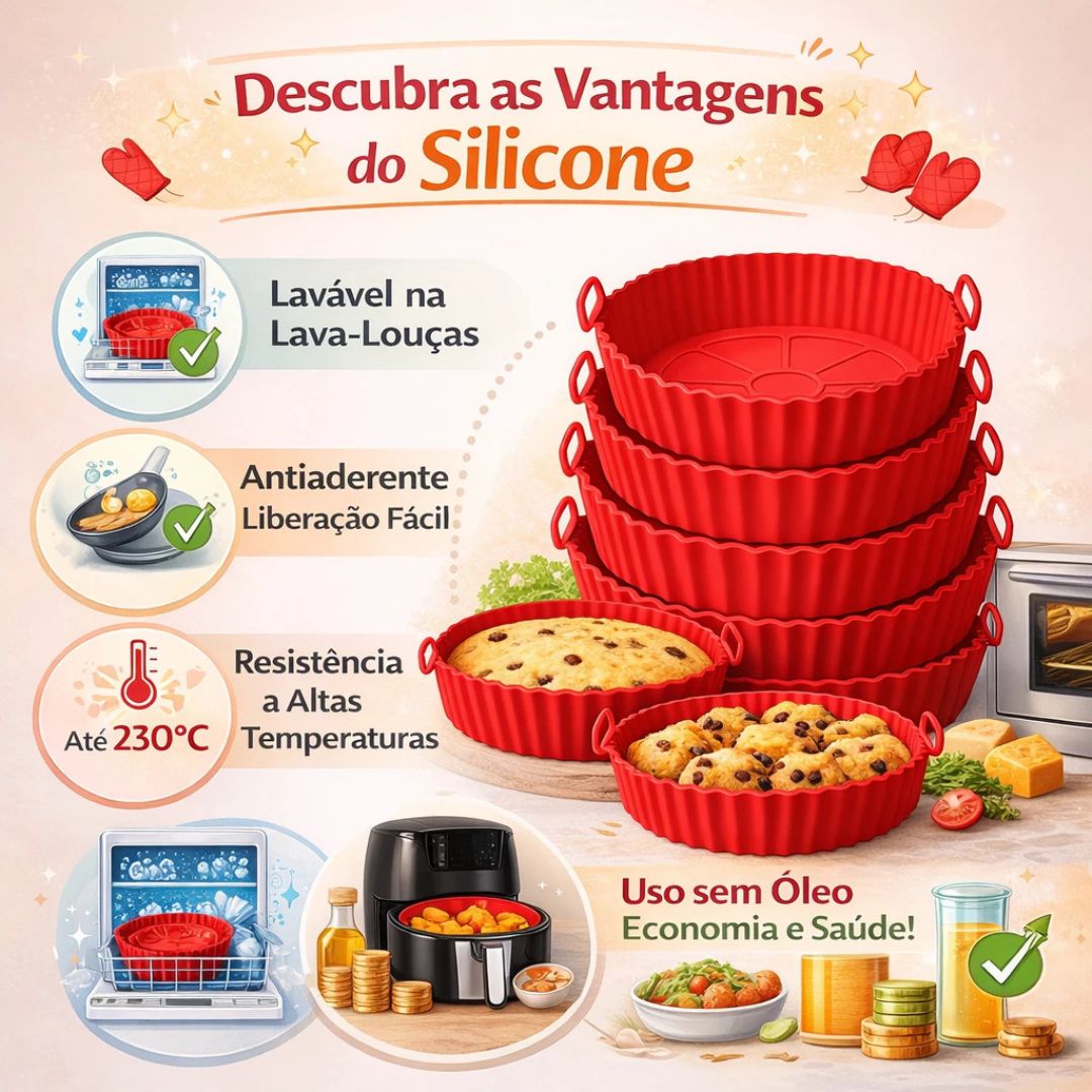 Kit 6 Cestos de Silicone para Air Fryer: Reutilizável Universal com Alça