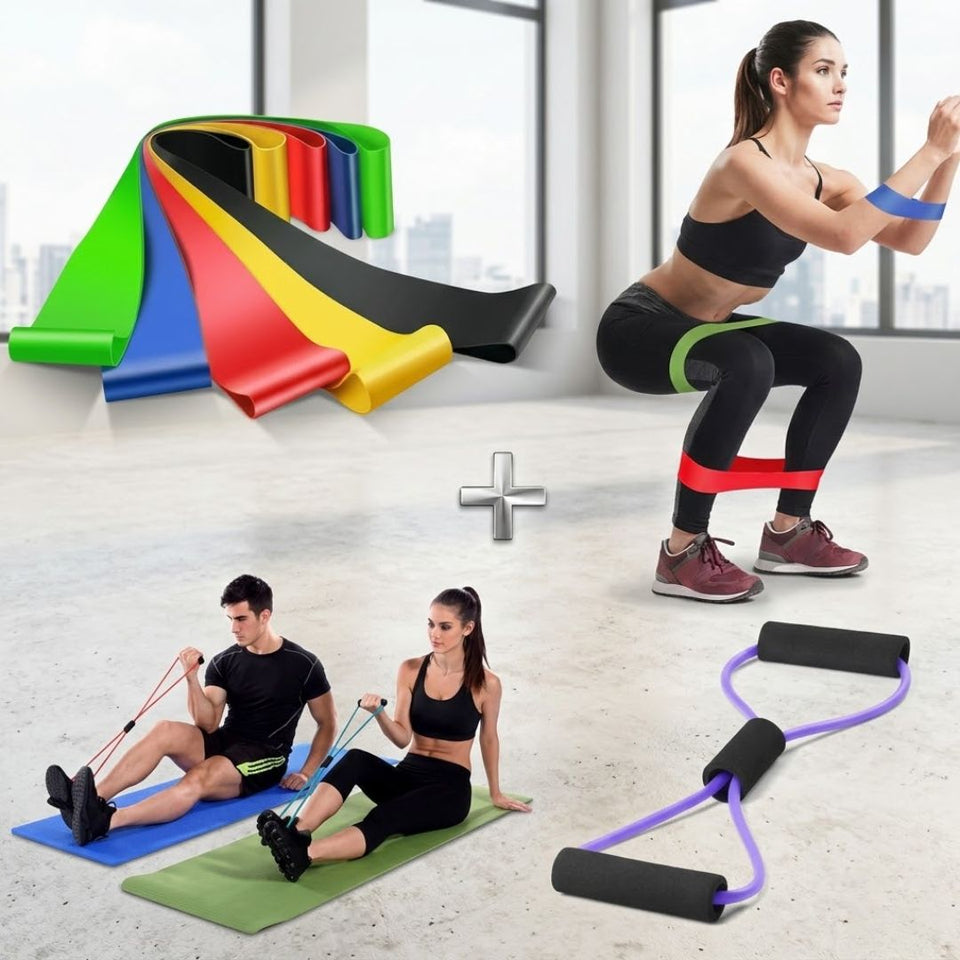 Kit 5 Mini Band Elástico Treino + Elástico Extensor Tensão: Academia em Casa