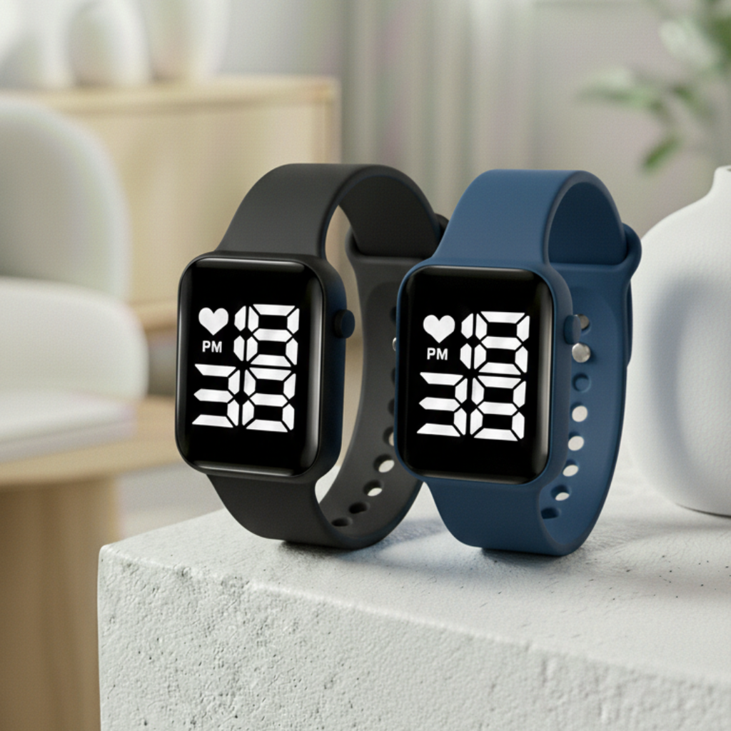 Relógio Digital LED Unissex Kit com 2: Resistente à Água e Choques