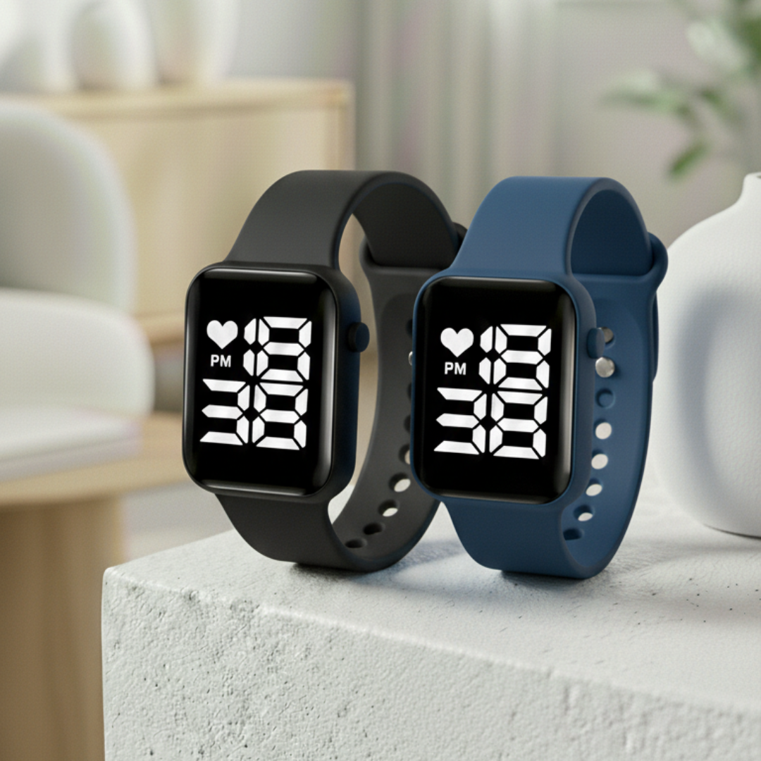 Relógio Digital LED Unissex Kit com 2: Resistente à Água e Choques