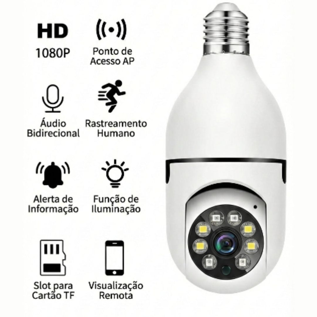 Câmera Lâmpada Segurança Wifi Externa Prova D'água Com Áudio