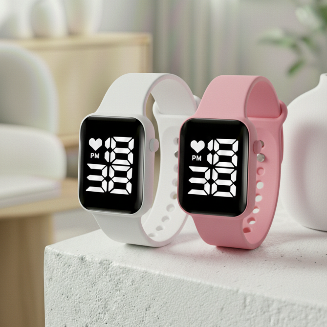 Relógio Digital LED Unissex Kit com 2: Resistente à Água e Choques