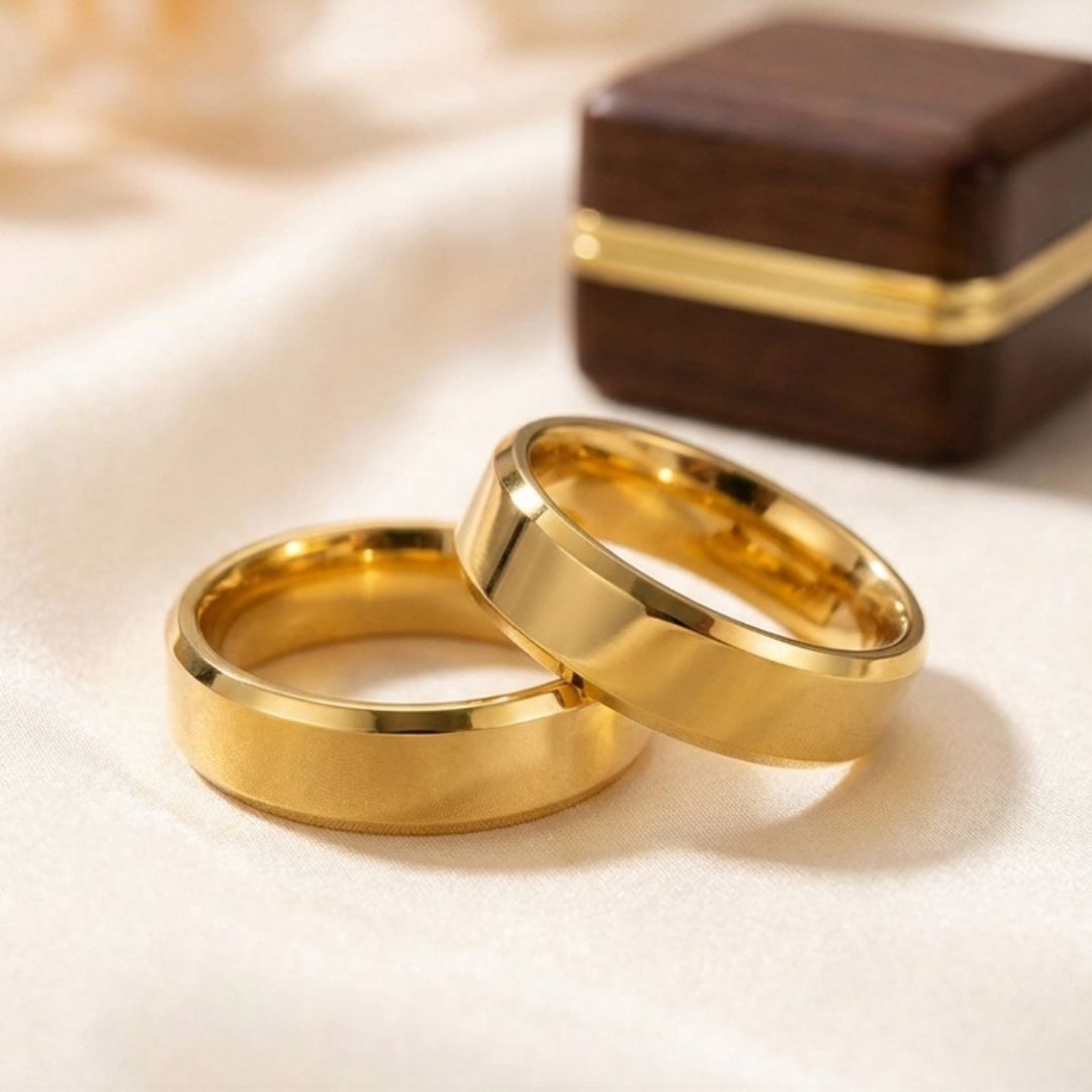 Par Alianças 4mm + Anel Solitário: Moeda Antiga Cor Ouro 18k Legítima