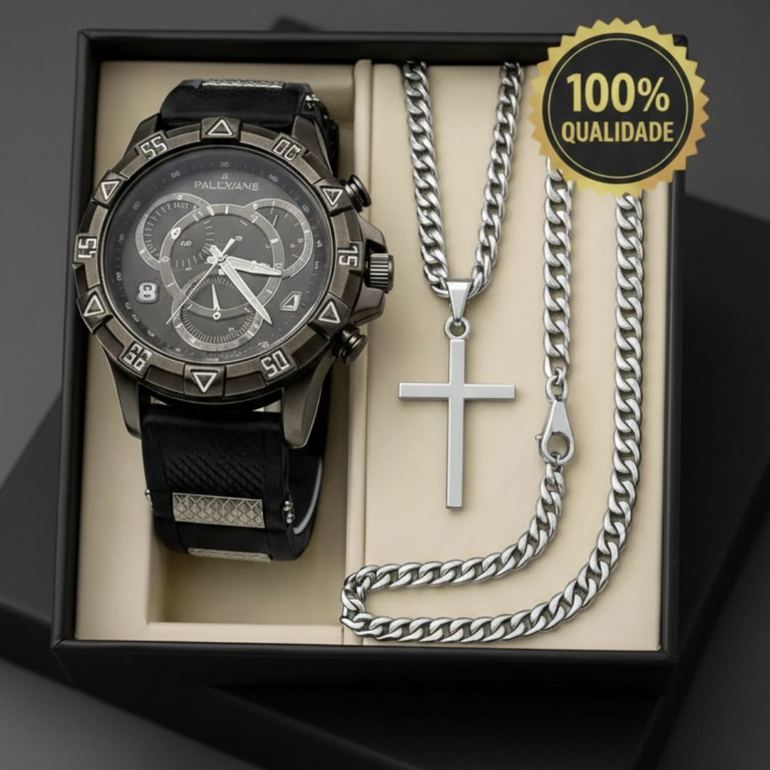 Relógio Masculino Premium + Conjunto de Joias: Estilo e Elegância