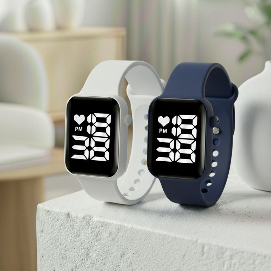 Relógio Digital LED Unissex Kit com 2: Resistente à Água e Choques