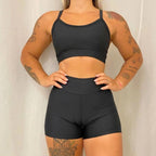 Kit Academia Short + Top: Cintura Alta - Não Fica Transparente