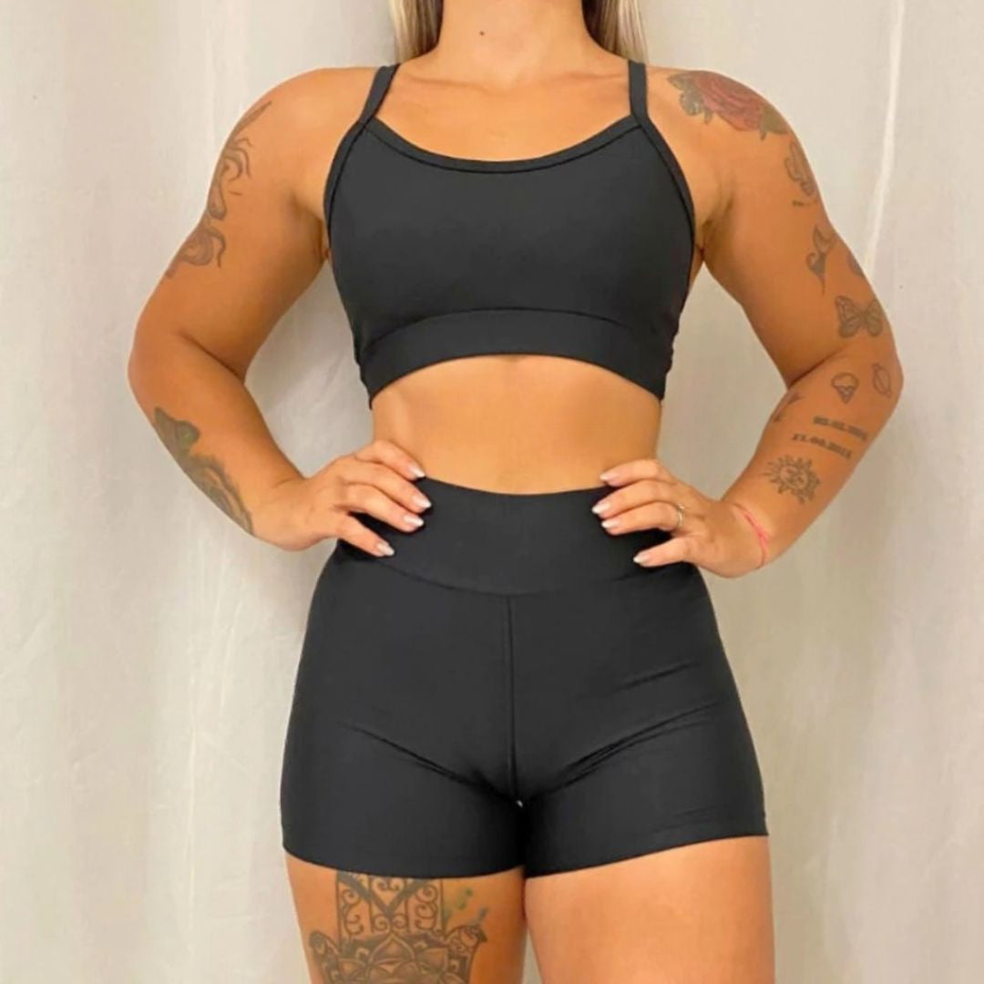 Kit Academia Short + Top: Cintura Alta - Não Fica Transparente