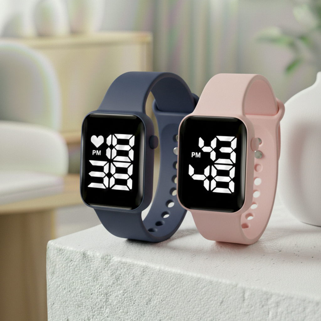 Relógio Digital LED Unissex Kit com 2: Resistente à Água e Choques