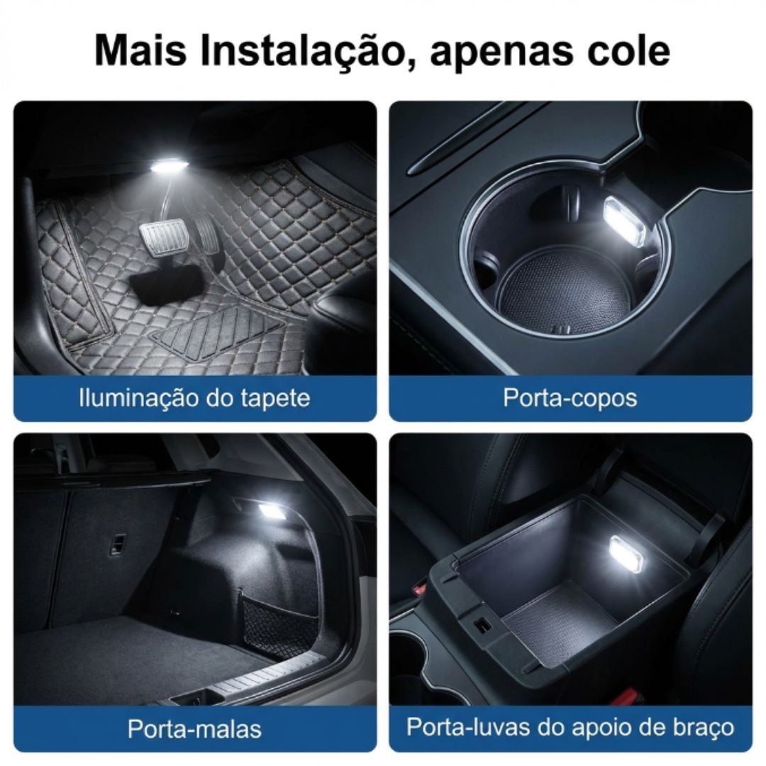 Mini LED de Teto para Carro: Iluminação de Emergência e Leitura USB
