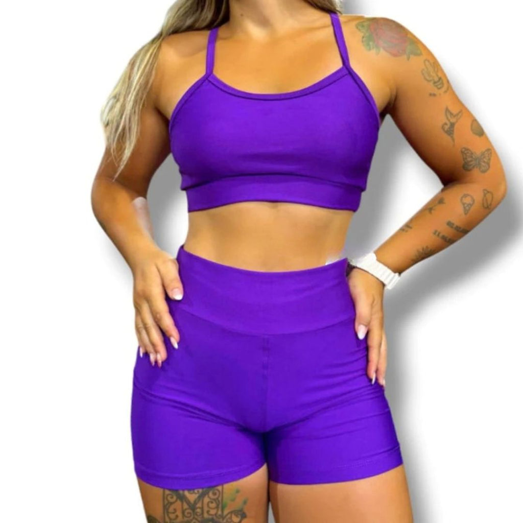 Kit Academia Short + Top: Cintura Alta - Não Fica Transparente