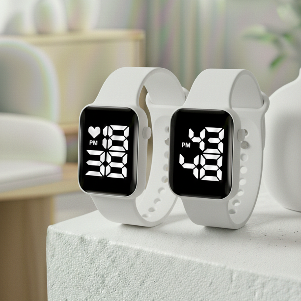 Relógio Digital LED Unissex Kit com 2: Resistente à Água e Choques