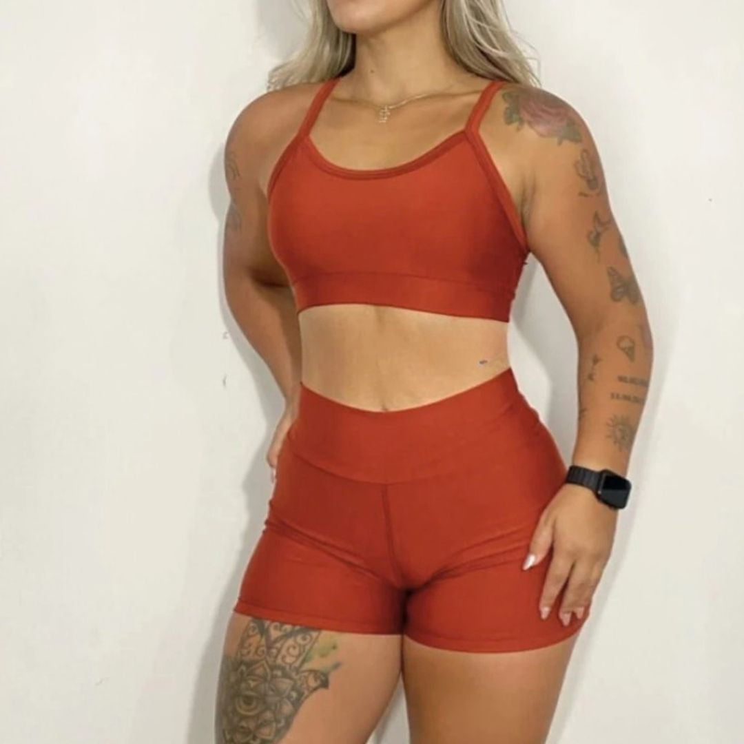 Kit Academia Short + Top: Cintura Alta - Não Fica Transparente