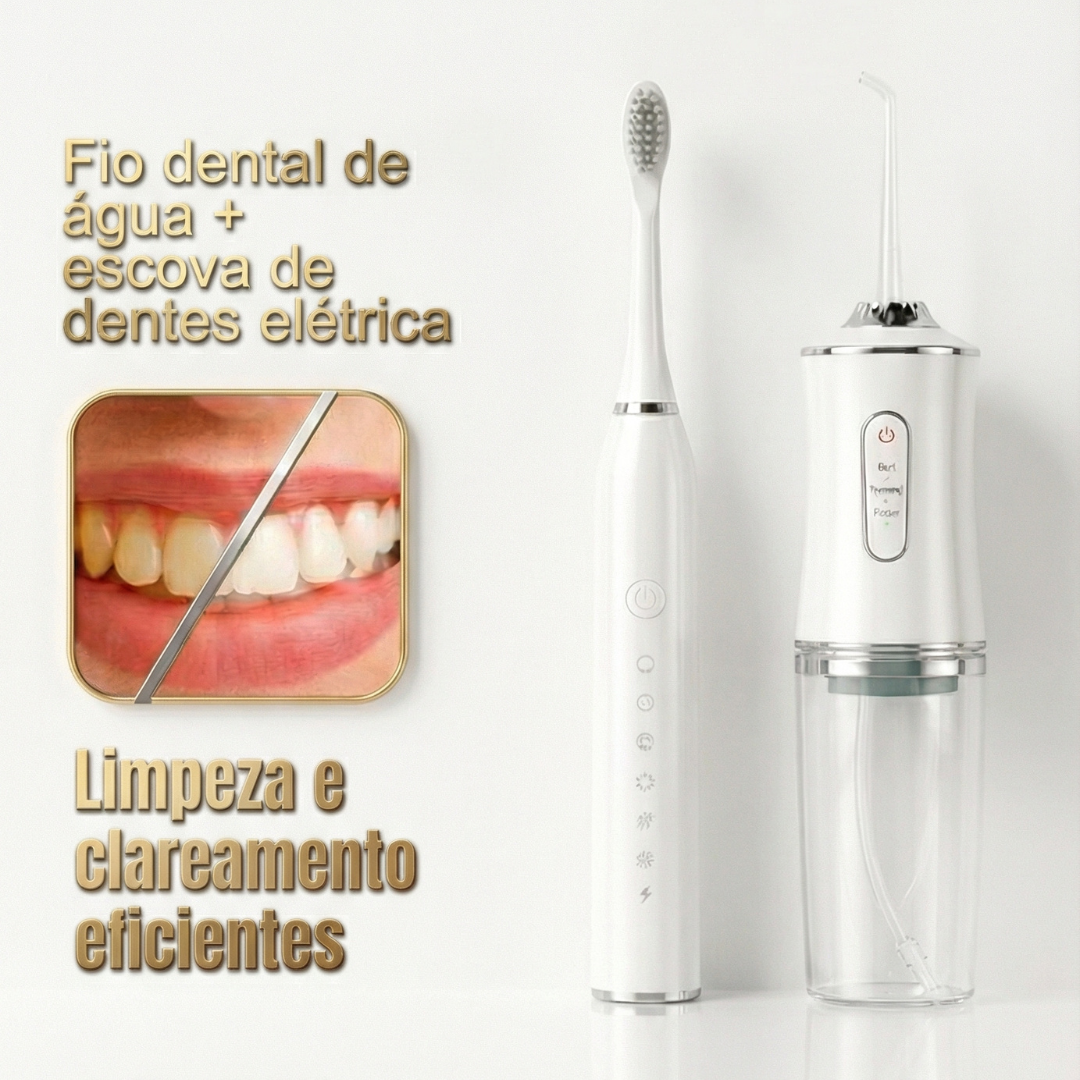 Kit Odonto-Sônico 360: Irrigador Bucal + Escova Elétrica Recarregável