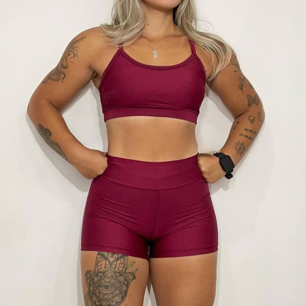 Kit Academia Short + Top: Cintura Alta - Não Fica Transparente