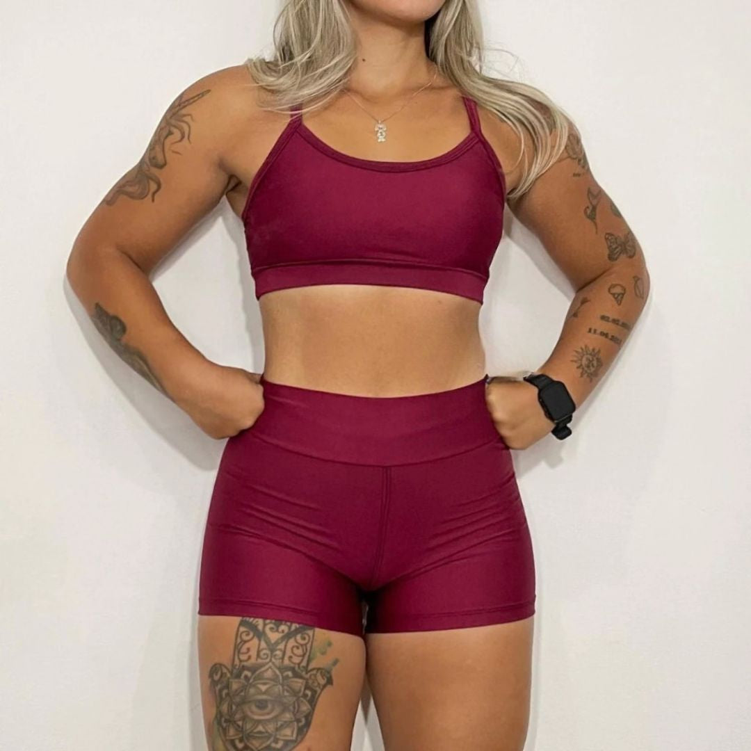 Kit Academia Short + Top: Cintura Alta - Não Fica Transparente