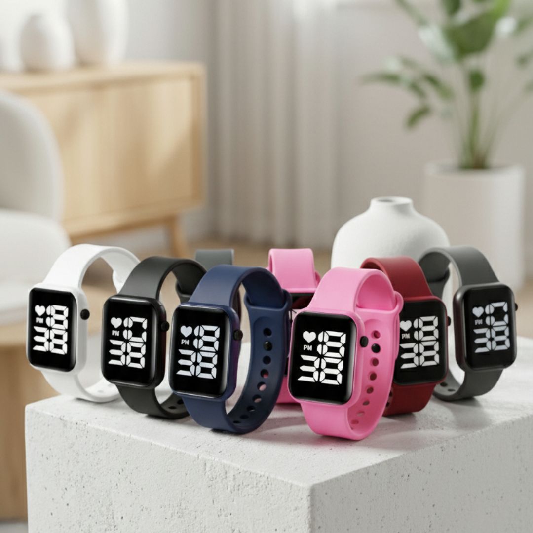 Relógio Digital LED Unissex Kit com 2: Resistente à Água e Choques