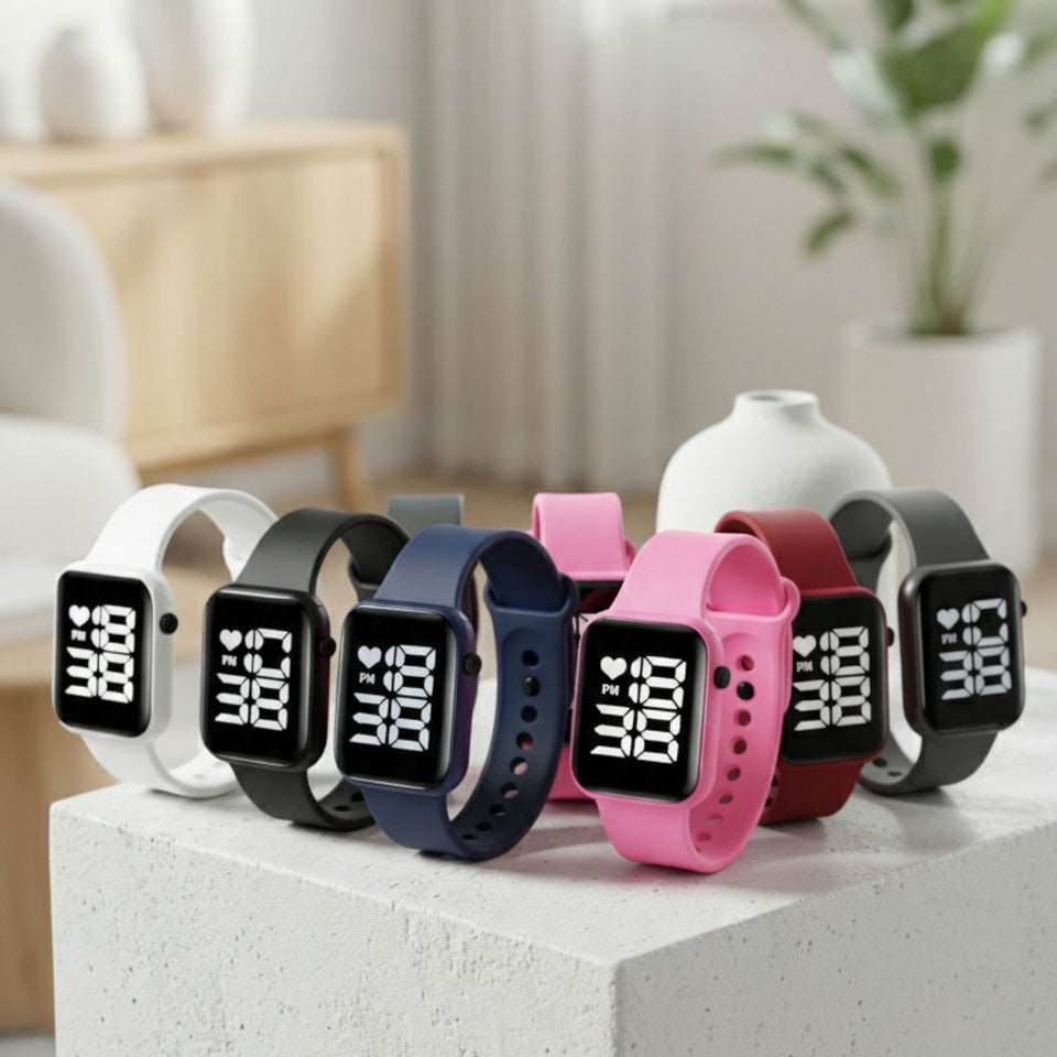 Relógio Digital LED Unissex Kit com 2: Resistente à Água e Choques