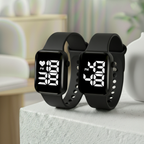 Relógio Digital LED Unissex Kit com 2: Resistente à Água e Choques