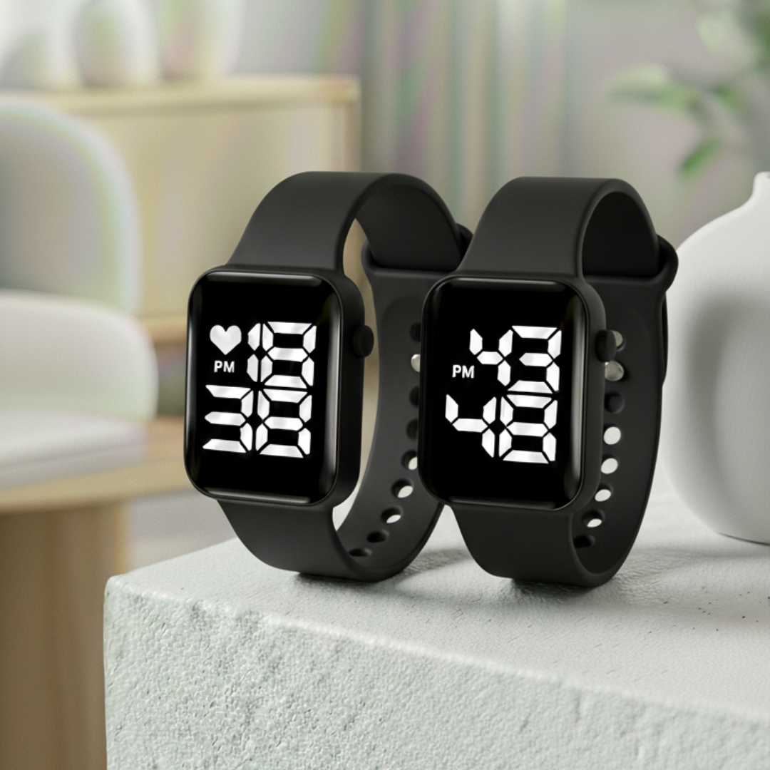 Relógio Digital LED Unissex Kit com 2: Resistente à Água e Choques