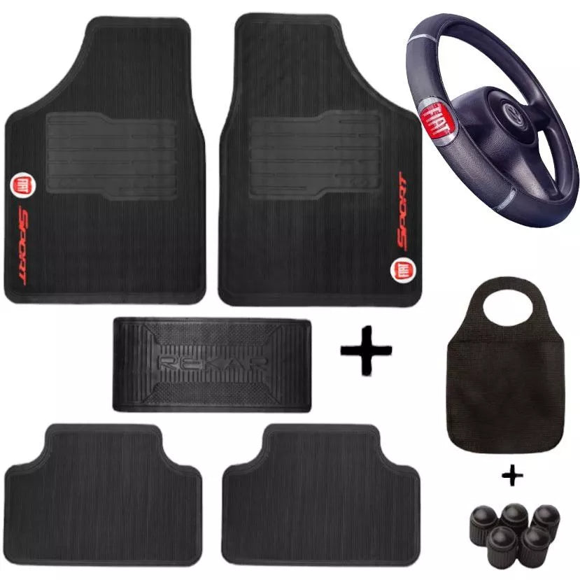 Combo Interior Fiat: 4 Tapetes Bordados + Capa Volante + Lixeira