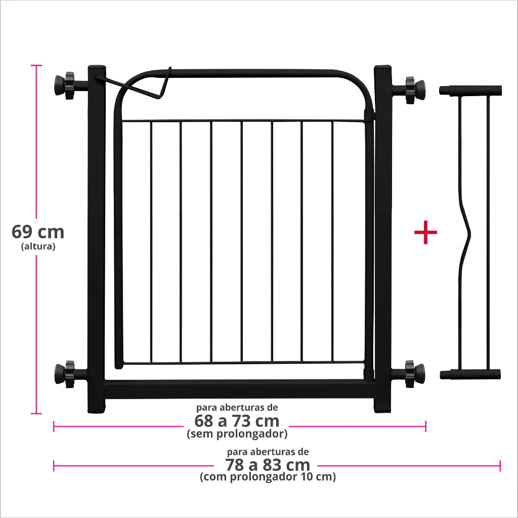 Portão Pet Grade Para Portas E Escadas Com Extensor De 10cm