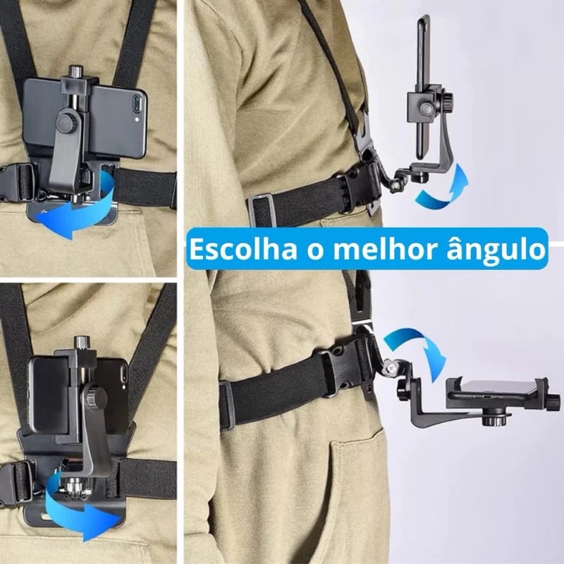 Suporte De Peito Para Celular E GoPro — Peitoral Ajustável Moto E Bike